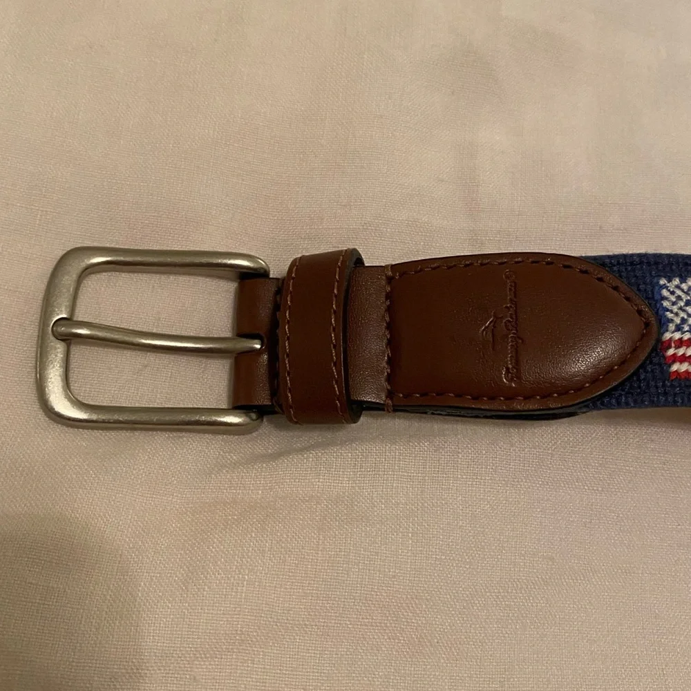 Men's Navy and Brown Flag Pattern needle point Belt - Picture 8 of 8